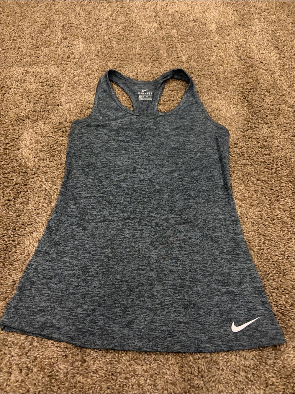 Nike Women's Dark Heather Gray Racerback Tank with White Swoosh